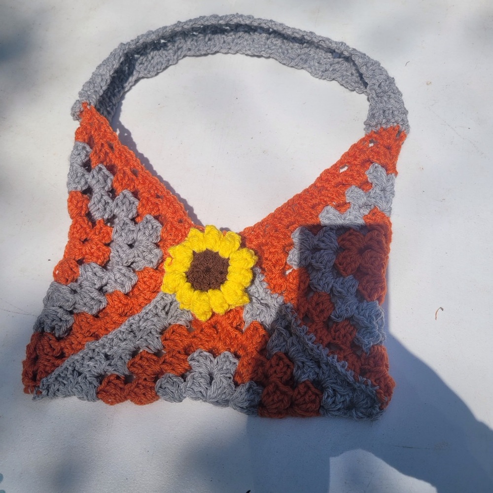 Handcrafted Orange and Gray Crochet Bag